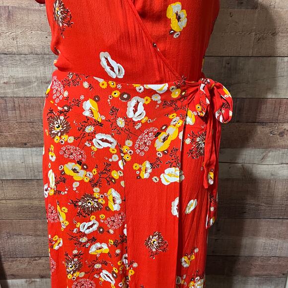 Free People Jess Wrap Dress in Red-Orange Floral Size M - Picture 7 of 16